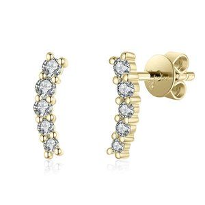 Real Diamond Curved Style Daily Wear Stud Earrings Fine Jewelry Yellow Gold